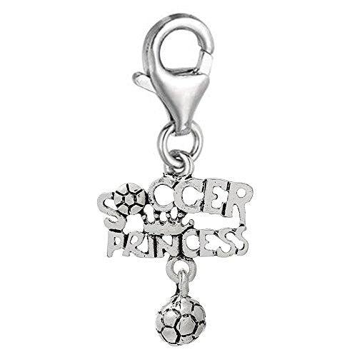 Soccer Princess Clip On For Bracelet Charm Pendant for European Charm Jewelry w/ Lobster Clasp