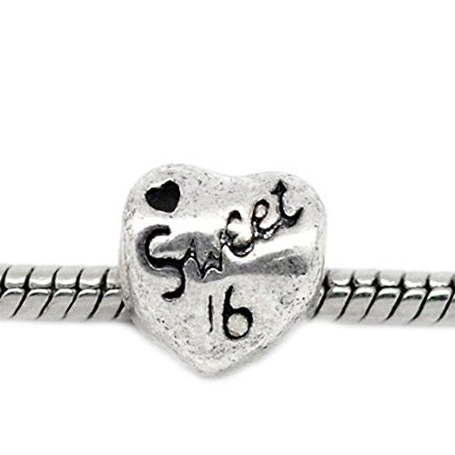 Sweet 16 Birthday Heart European Bead Compatible for Most European Snake Chain Bracelet - Sexy Sparkles Fashion Jewelry - 1