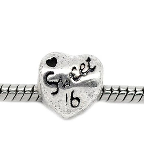 Sweet 16 Birthday Heart European Bead Compatible for Most European Snake Chain Bracelet - Sexy Sparkles Fashion Jewelry - 1