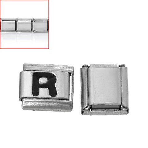 Italian Charm Bracelet Link Square Silver Tone Alphabet Letter (R) - Sexy Sparkles Fashion Jewelry - 3