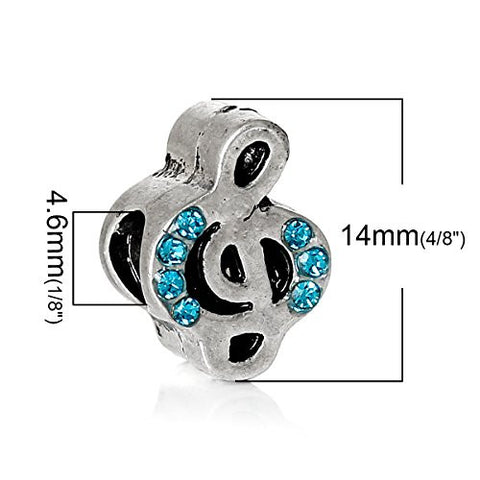 G-Clef Musical Note with Rhinestones Bead Compatible for Most European Snake Chain Bracelet - Sexy Sparkles Fashion Jewelry - 3
