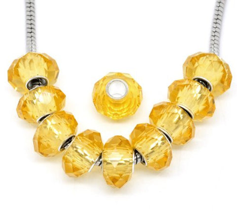 Faceted Murano Glass Charm European Bead Compatible for Most European Snake Chain Bracelet (Gold Yellow Topaz) - Sexy Sparkles Fashion Jewelry - 2