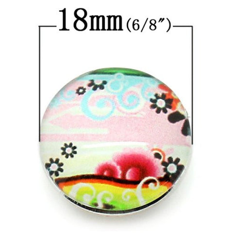 Flower Pattern Glass Chunk Charm Button Fits Chunk Bracelet 18mm for Noosa Style Bracelet - Sexy Sparkles Fashion Jewelry - 2
