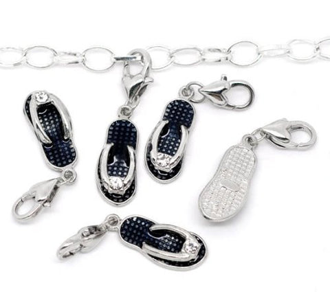 Clip on Black Flip Flop Shoe Pendant for European Jewelry w/ Lobster Clasp - Sexy Sparkles Fashion Jewelry - 3