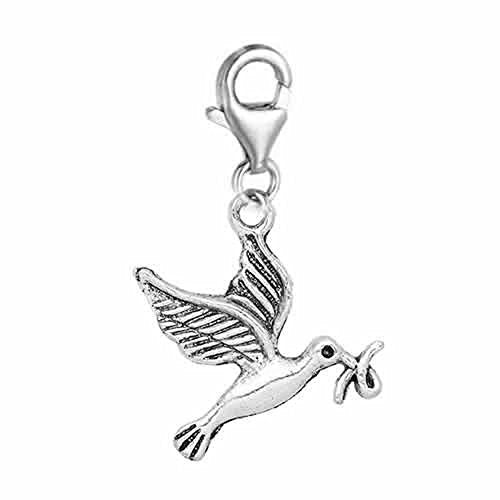 Peace Dove Clip on for Bracelet Charm Pendant for European Charm Jewelry w/ Lobster Clasp - Sexy Sparkles Fashion Jewelry