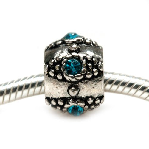 European Charm w/ Turquoise  Rhinestones Charm European Bead Compatible for Most European Snake Chain Bracelet