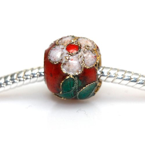 Red,Gold, Green,  & White  Cloisonne Charm Compatible with European Snake Chain Charm Bracelet