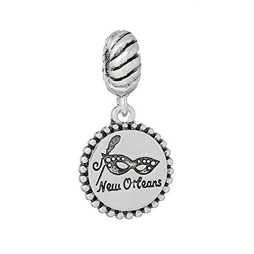 Mardi Gra Mask New Orleans Carved Silver Tone Charm Bead for Most European Snake Chain Bracelet - Sexy Sparkles Fashion Jewelry - 1