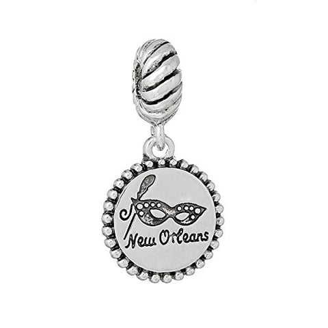 Mardi Gra Mask New Orleans Carved Silver Tone Charm Bead for Most European Snake Chain Bracelet - Sexy Sparkles Fashion Jewelry - 1