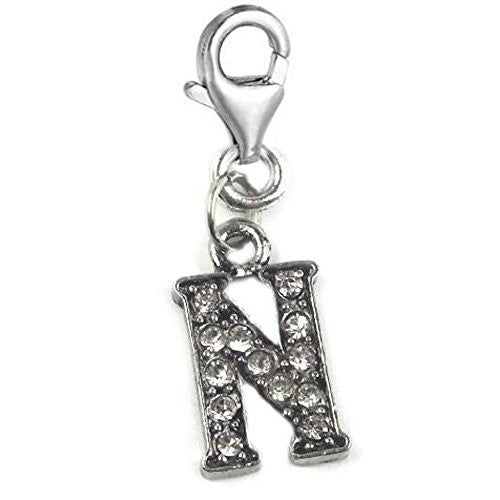 Clip on Letter N Dangle Charm Pendant for European Clip on Charm Jewelry w/ Lobster Clasp - Sexy Sparkles Fashion Jewelry