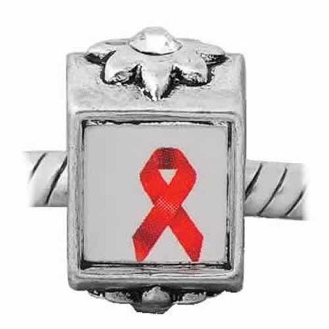 Red Ribbon Awarness Bead Compatible for Most European Snake Chain Bracelet with  Crystal Stone For Snake Chain Charm Bracelet - Sexy Sparkles Fashion Jewelry - 2