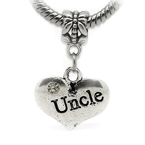 Uncle 2 Sides Heart Shaped Dangle w/  Crystals Charm European Bead Compatible for Most European Snake Chain Bracelet - Sexy Sparkles Fashion Jewelry