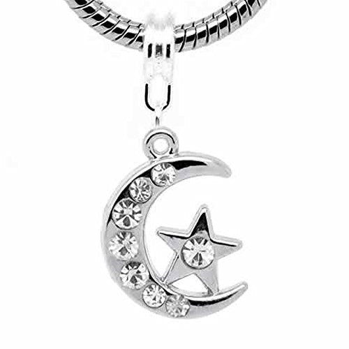Moon and Star Charm Dangle Bead Spacer for Snake Chain Charm Bracelet - Sexy Sparkles Fashion Jewelry - 1
