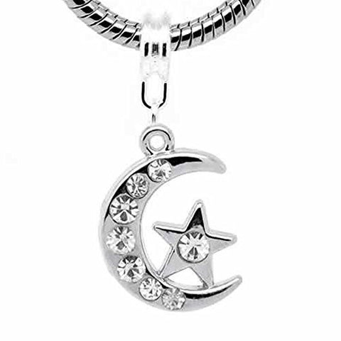 Moon and Star Charm Dangle Bead Spacer for Snake Chain Charm Bracelet - Sexy Sparkles Fashion Jewelry - 1