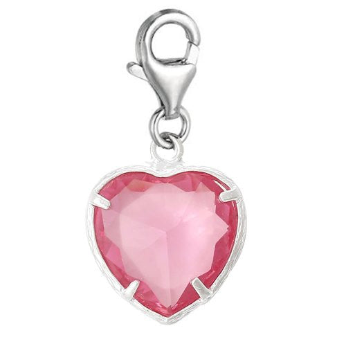 Clip-on October Birthday Heart Dangle Pendant for European Clip on Charm Jewelry w/ Lobster Clasp