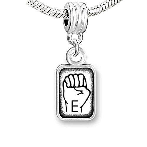 Sign Lauguage Charms Alphabet Letter European Bead Compatible for Most European Snake Chain Bracelet (E)