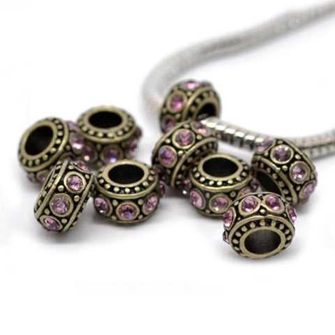 October Rose Pink Gold Tone metal Birthstone Spacer Bead Charm - Sexy Sparkles Fashion Jewelry - 2