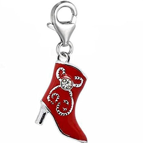 Clip on Red Cowboy Boot Dangle Charm Pendant for European Clip on Charm Jewelry w/ Lobster Clasp - Sexy Sparkles Fashion Jewelry