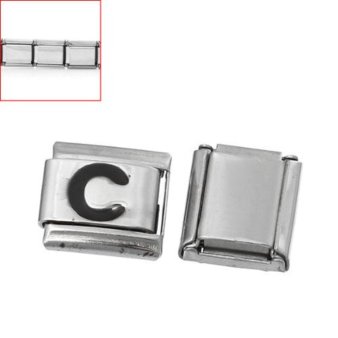 Italian Charm Bracelet Link Square Silver Tone Alphabet Letter (C) - Sexy Sparkles Fashion Jewelry - 3