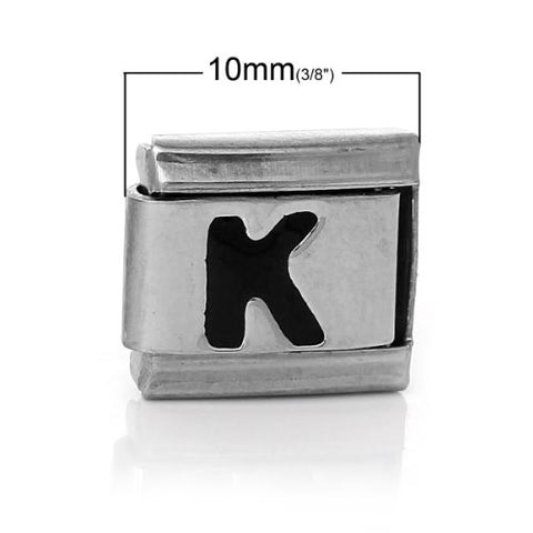 Italian Charm Bracelet Link Square Silver Tone Alphabet Letter (K) - Sexy Sparkles Fashion Jewelry - 2