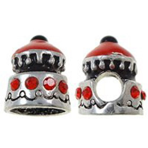Red Birthday Cup Cake with  Crystals Bead for Snake Chain Bracelet - Sexy Sparkles Fashion Jewelry