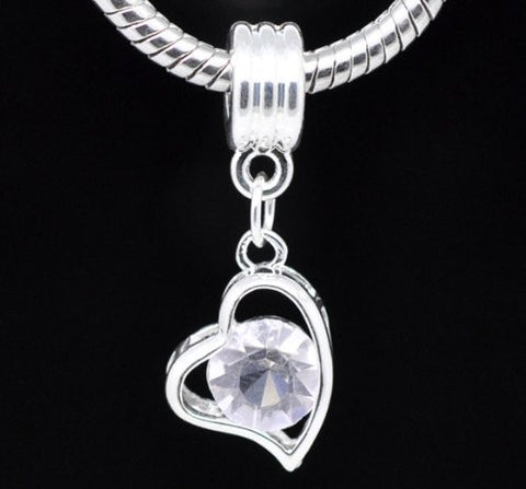 April Heart Birthstone with Clear Rhinestone charm for European Snake chain charm bracelet - Sexy Sparkles Fashion Jewelry - 2