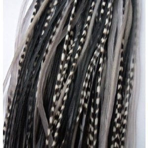 Seven Feathers 7-10 Beautiful (Thin & Long) Salt & Pepper Remix Feathers for Hair Extension