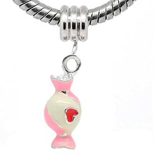 Pink Candy with Red Heart European Bead Compatible for Most European Snake Chain Bracelet - Sexy Sparkles Fashion Jewelry - 1