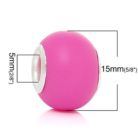 Five (5)Bright Pink Lampwork Murano Glass European Beads Compatible with European Snake Chain Bracelet - Sexy Sparkles Fashion Jewelry - 2