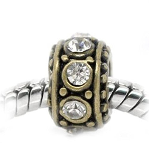 Bronze with Clear  Rhinestone Spacer Charm European Bead Compatible for Most European Snake Chain Bracelet - Sexy Sparkles Fashion Jewelry - 1