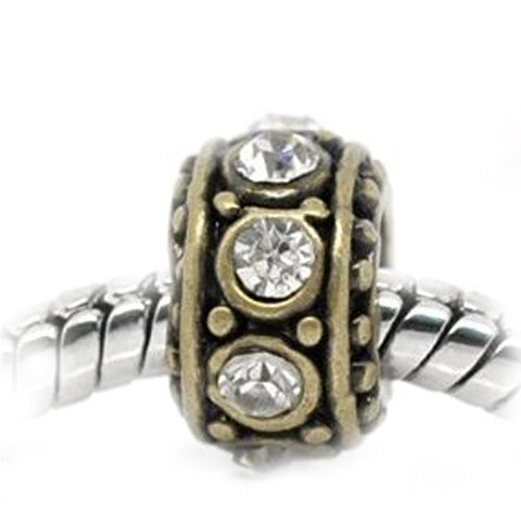 Bronze with Clear  Rhinestone Spacer Charm European Bead Compatible for Most European Snake Chain Bracelet - Sexy Sparkles Fashion Jewelry - 1