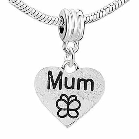 Mum Charm with Butterfly Carved Dangle European Bead Compatible for Most European Snake Chain Bracelet - Sexy Sparkles Fashion Jewelry - 1