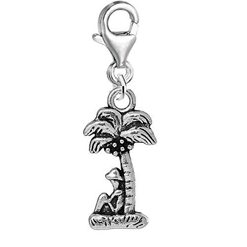 Man Under Palm Tree on Vacation Beach Clip on Pendant Charm for Bracelet or Necklace - Sexy Sparkles Fashion Jewelry