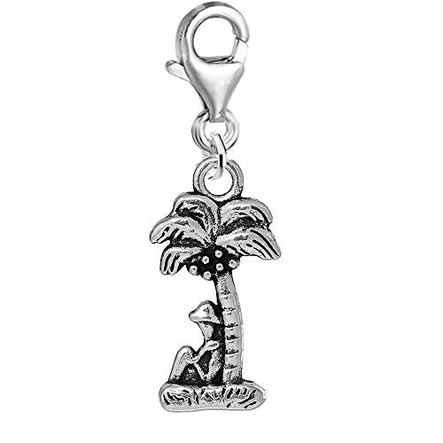 Man Under Palm Tree on Vacation Beach Clip on Pendant Charm for Bracelet or Necklace