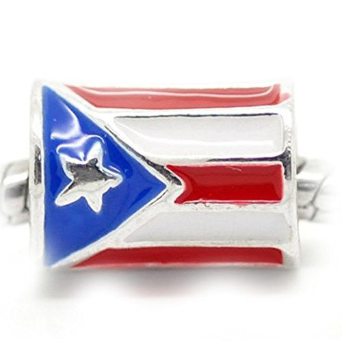 Puerto Rico Flag Charm Spacer European Bead Compatible for Most European Snake Chain Bracelet