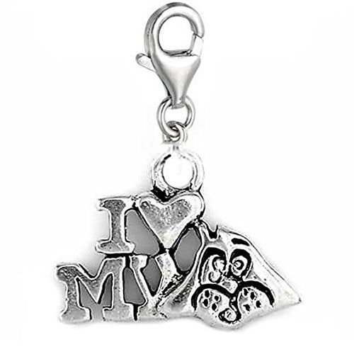 Clip on I Love My Dog Dangle Charm Pendant for European Clip on Charm Jewelry w/ Lobster Clasp - Sexy Sparkles Fashion Jewelry