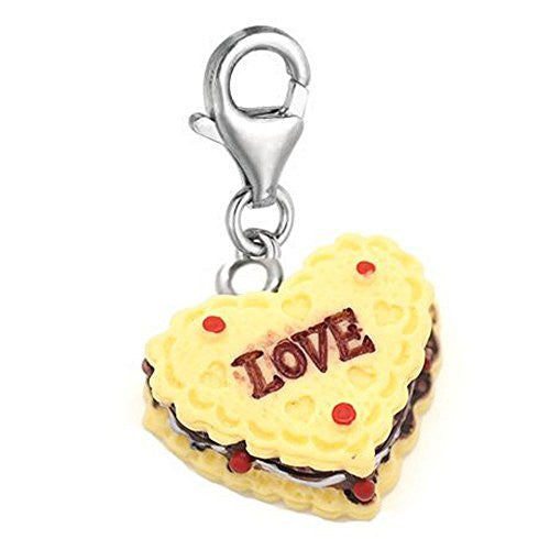 Heart Love Cake Clip on Charm Pendant for European Charm Jewelry w/ Lobster Clasp