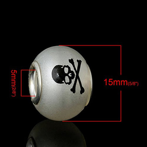 Skull Crossbones on Murano Glass Charm Bead - Sexy Sparkles Fashion Jewelry - 3
