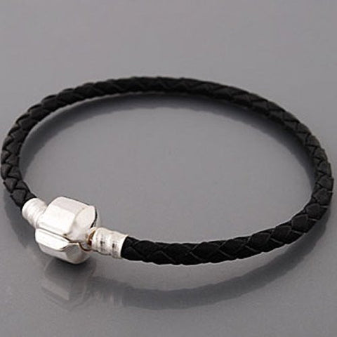 8.0" Genuine Leather Black Bracelet fits European Charms Compatible - Sexy Sparkles Fashion Jewelry - 2
