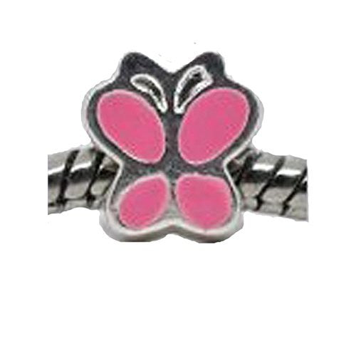 Pink Enamel Butterfly Charm Bead Compatible for Most European Snake Chain Charm Bracelets