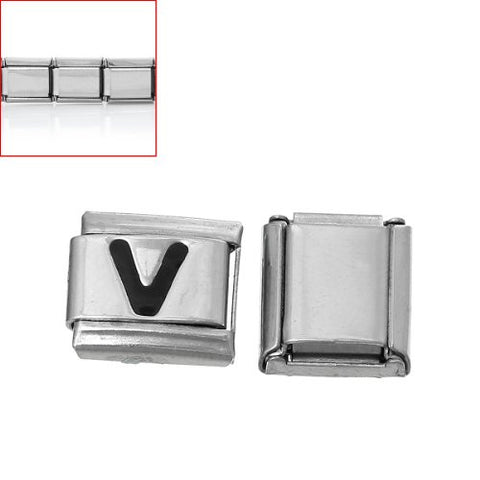 Italian Charm Bracelet Link Square Silver Tone Alphabet Letter (V) - Sexy Sparkles Fashion Jewelry - 3