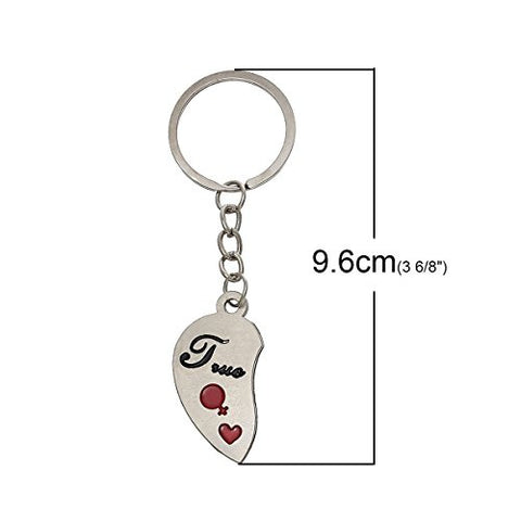 2 Piece True Love Silver Tone Love You Set Key Chain for Couples - Sexy Sparkles Fashion Jewelry - 2