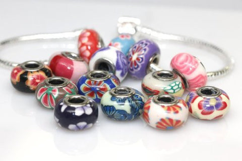 10 Assorted Flower Clay Beads For Snake Chain Bracelet (Assorted Colors will be choosen) - Sexy Sparkles Fashion Jewelry - 1