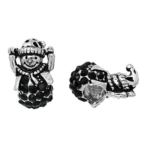 Christmas Snowman w/black Rhinestones Charm Bead for European Snake Chain Charm Bracelet - Sexy Sparkles Fashion Jewelry - 3