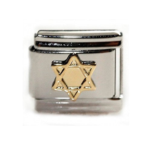 Gold Tone Star of David Italian Link Bracelet Charm