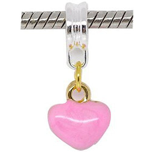 Two Tone Enamel Pink Hearts Charm Bead Dangle in Assorted s