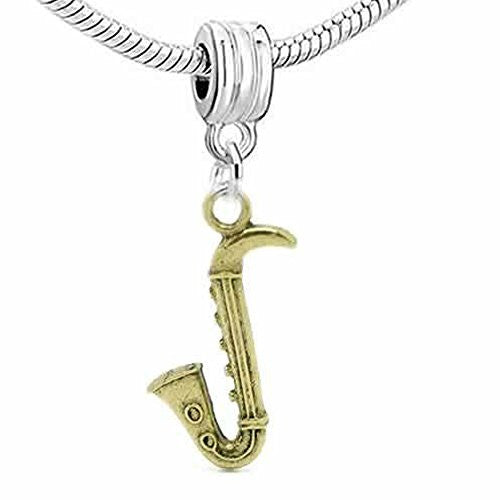 Bronze Saxophone Dangle Spacer Charm European Bead Compatible for Most European Snake Chain Bracelet - Sexy Sparkles Fashion Jewelry