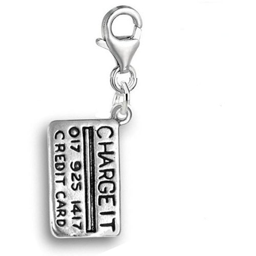 Charge It Credit Card Clip On For Bracelet Charm Pendant for European Charm Jewelry w/ Lobster Clasp