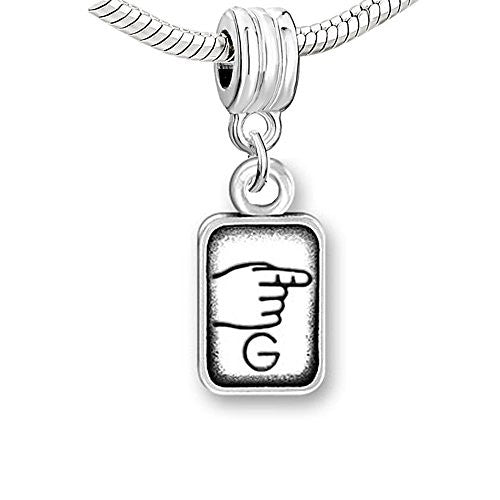 Sign Lauguage Charms Alphabet Letter European Bead Compatible for Most European Snake Chain Bracelet (G)