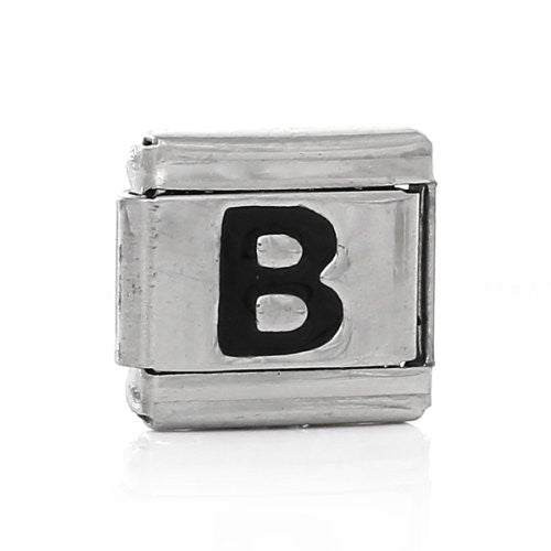 Italian Charm Bracelet Link Square Silver Tone Alphabet Letter (B) - Sexy Sparkles Fashion Jewelry - 1